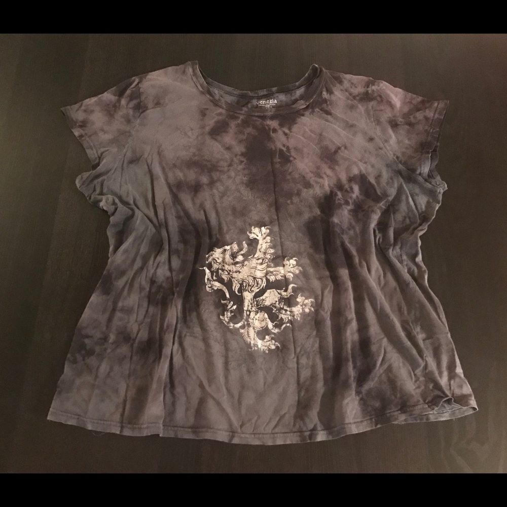 Black & Gray Tie Dye Graphic T-shirt Plus Size